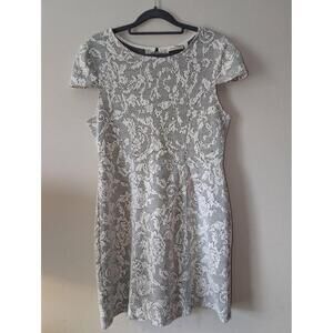 RD Style Dress Womens Size Large White Shift Lace Pattern Short Sleeve Minimalis